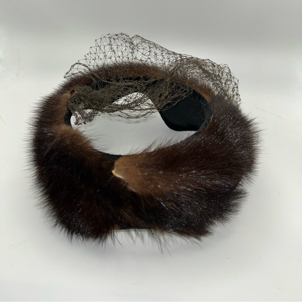 Vintage brown fur crown and veil hat from John Wanamaker
